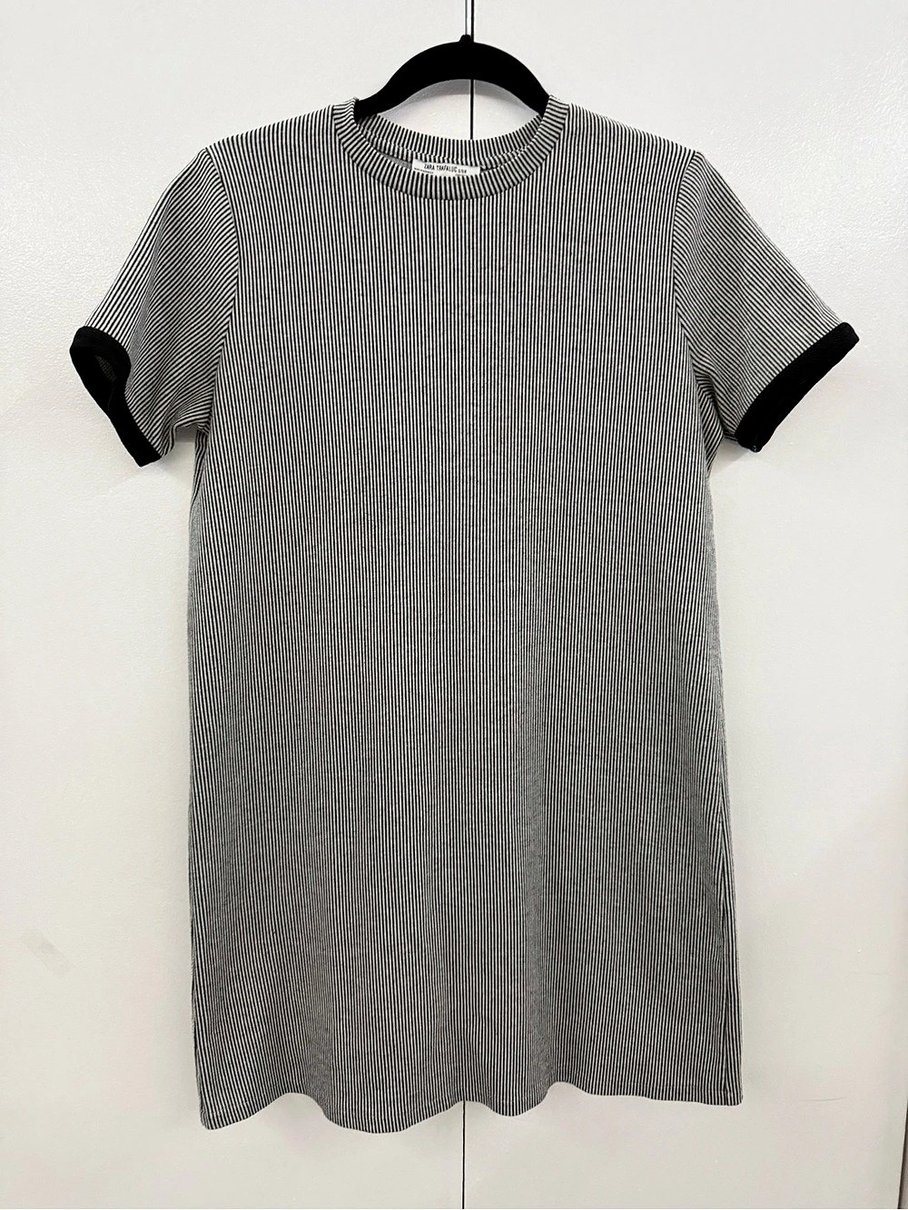 ZARA Trafaluc Black White Striped Ringer T-Shirt Dress Size M
